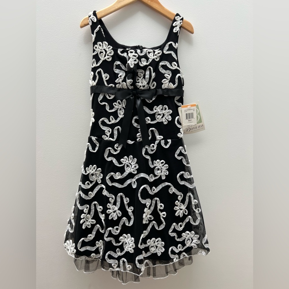 Bonnie Jean Girls Black & White Ribbon Bow Flower Party Dress Size 7 New NWT